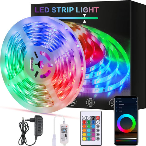 Tira LED WiFi Inteligente 5m 5050 RGB Control de Aplicación, IP65 Tira de Luz Flexible Multicolor Impermeable con Control Remoto para el Hogar Cocina Televisión Dormitorio Fiesta Decoración Festiva