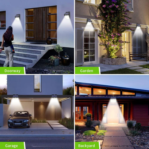 2 luces solares de pared para exteriores, 288 LED, sensor de movimiento, lámpara de pared LED, blanco frío, 6000 K, para patio, jardín, pasillo, terraza, cerca de la pared, camino, patio, villa