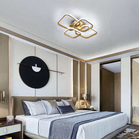 Lámpara de techo LED de diseño moderno, lámpara de techo circular cuadrada, blanco frío 6000K para sala de estar, dormitorio, comedor, oficina, dorado