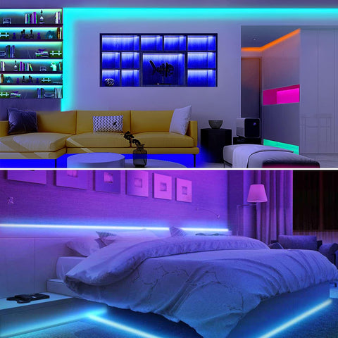 Tira LED WiFi Inteligente 5m 5050 RGB Control de Aplicación, IP65 Tira de Luz Flexible Multicolor Impermeable con Control Remoto para el Hogar Cocina Televisión Dormitorio Fiesta Decoración Festiva