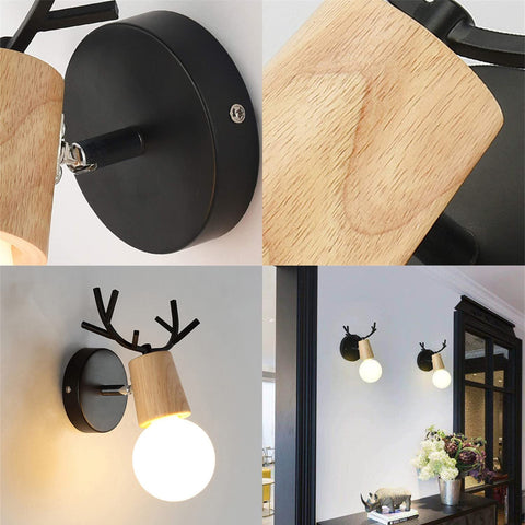 Retro wandlamp 2 stuks, creatieve houten wandlamp met gewei-ontwerp, vintage metalen wandverlichting, verstelbare binnenwandlampen voor woonkamer, slaapkamer, hal, moderne decoratie