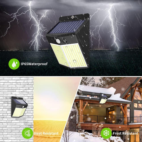 2 luces solares de pared para exteriores, 288 LED, sensor de movimiento, lámpara de pared LED, blanco frío, 6000 K, para patio, jardín, pasillo, terraza, cerca de la pared, camino, patio, villa