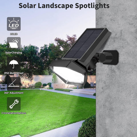 2 szt. Zewnętrzny reflektor solarny, 35 diod LED Zewnętrzna lampa solarna Wodoodporna IP65, regulowana w 4 trybach oświetlenia, Zewnętrzny reflektor solarny 180° do ogrodu, dziedzińca, ścieżki, podjazdu, chłodnego białego światła