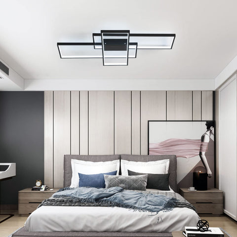 Luz de techo LED 38W Diseño moderno Blanco frío 6000K Lámpara de techo rectangular para sala de estar Dormitorio Comedor Oficina Negro