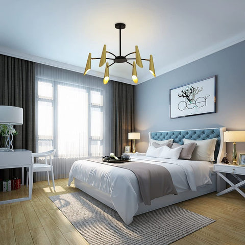 Lámpara colgante de araña industrial creativa moderna, lámpara de techo personalizada con diseño de paloma de arte del hierro para sala de estar y dormitorio (dorado + negro)