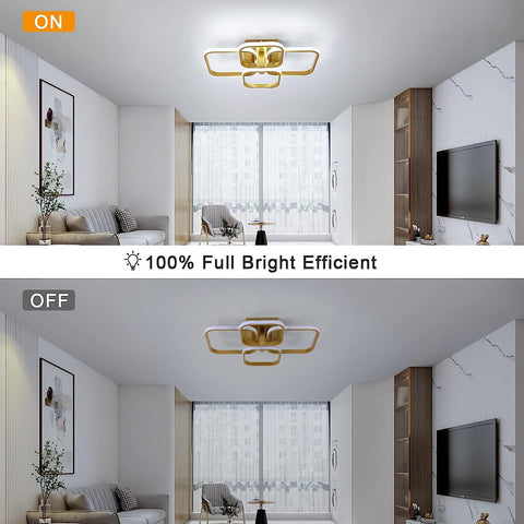 Lámpara de techo LED de diseño moderno, lámpara de techo circular cuadrada, blanco frío 6000K para sala de estar, dormitorio, comedor, oficina, dorado