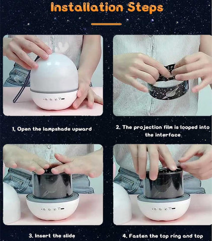 Proyector de luz nocturna para bebé, luz nocturna LED para niños, lámpara musical y luminosa, rotación de 360° con 8 música, 6 películas temáticas, lámpara de proyector de estrellas con control remoto USB Lámparas de noche Lámparas de humor
