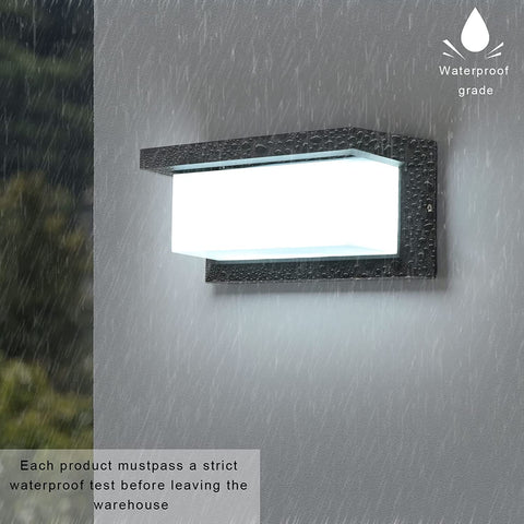Aplique de pared para exterior de 16 W, lámpara de pared LED impermeable IP65, apliques de pared para exterior impermeables cuadrados para balcón, jardín, terraza, blanco frío 6500 K, negro