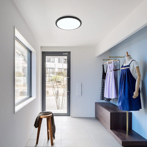 LED-Deckenleuchte, rund, 24 W, moderne Deckenleuchte, schwarze Deckenleuchte mit Bewegungsmelder, IP54 wasserdicht, staubdicht, LED-Innenlampe für Badezimmer, Balkon, Flur, Eingang, 6000 K