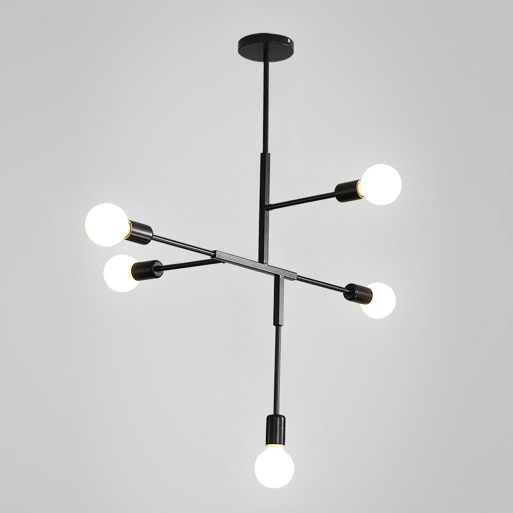 Vintage industriële kroonluchter E27-basis, 5-lichts Sputnik moleculair plafondlicht, semi-inbouw geometrische metalen binnenhanglamp voor woonkamer, slaapkamer, eetkamer en keuken (zwart)