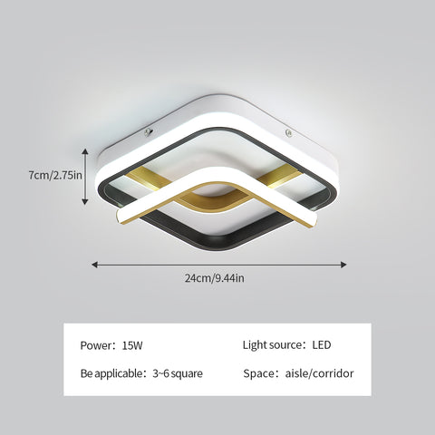Lámpara de techo LED moderna, lámpara de techo cuadrada de 23 W, 6000 K (luz blanca fría), lámpara de techo acrílica adecuada para baño, cocina, sala de estar, dormitorio (oro negro)