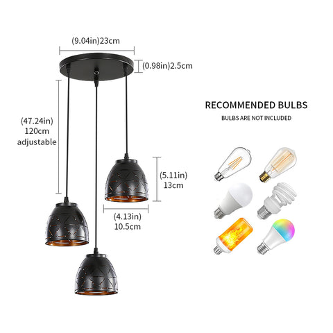 3 Lámparas Colgantes Retro, Lámpara De Araña Tallada Hueca Industrial, Lámpara De Techo De Metal Vintage E27, Iluminación para Sala De Estar Cocina Pasillo Restaurante Loft Café Bar