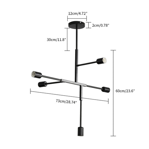 Vintage industriële kroonluchter E27-basis, 5-lichts Sputnik moleculair plafondlicht, semi-inbouw geometrische metalen binnenhanglamp voor woonkamer, slaapkamer, eetkamer en keuken (zwart)