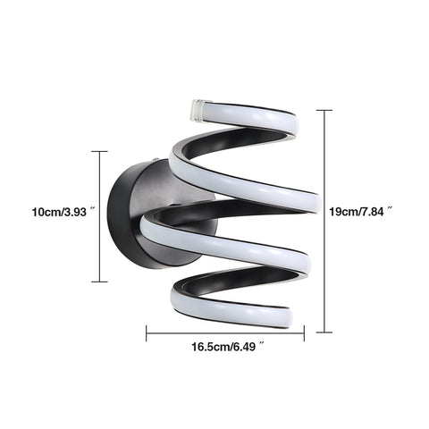 Lámpara de pared LED de 21 W, espiral negra, creatividad moderna, lámpara de pared de metal de aluminio, lámpara de pared interior de 3000 K, adecuada para dormitorio, pasillo, sala de estar, bar