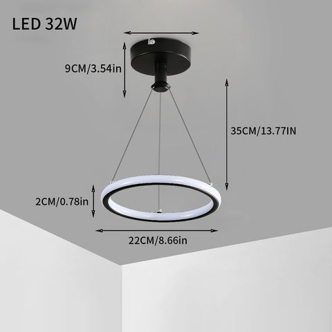 Lámpara Colgante De Anillo Led Moderna Lámpara Colgante De Mesa De Comedor Led Moderna De 32 W Lámpara Led De Acrílico, Lámpara De Techo Led De 220 V, 22 Cm Para Sala De Estar, Comedor, Pasillo, Cafetería, Barra De Bar, Negro