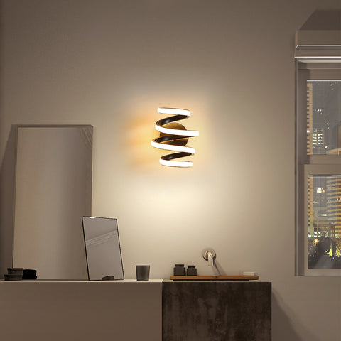 Lámpara de pared LED de 21 W, espiral negra, creatividad moderna, lámpara de pared de metal de aluminio, lámpara de pared interior de 3000 K, adecuada para dormitorio, pasillo, sala de estar, bar
