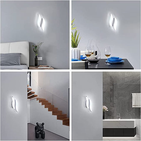 Lámpara de pared LED para interiores, lámpara de pared moderna, 20 W, 2300 lm, iluminación acrílica, lámpara de pared para sala de estar, dormitorio, escalera, luz blanca fría de 6500 K, color blanco