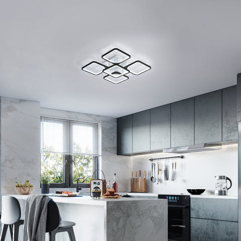 Lámpara de techo LED moderna, lámpara de techo acrílica de 4 + 1 luces, iluminación de techo cuadrada negra 64W 220V, lámpara de techo de luz blanca fría 6500K para sala de estar, dormitorio, estudio (no regulable)