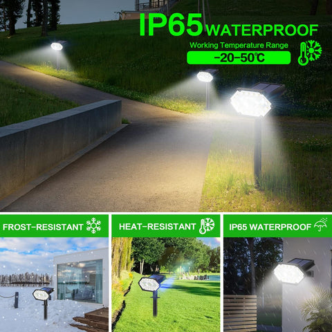 2 szt. Zewnętrzny reflektor solarny, 35 diod LED Zewnętrzna lampa solarna Wodoodporna IP65, regulowana w 4 trybach oświetlenia, Zewnętrzny reflektor solarny 180° do ogrodu, dziedzińca, ścieżki, podjazdu, chłodnego białego światła