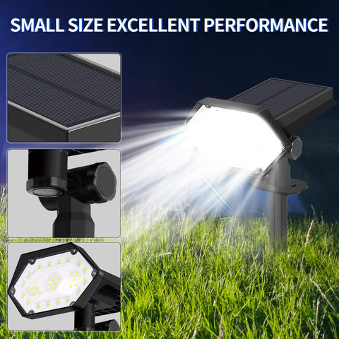 2 szt. Zewnętrzny reflektor solarny, 35 diod LED Zewnętrzna lampa solarna Wodoodporna IP65, regulowana w 4 trybach oświetlenia, Zewnętrzny reflektor solarny 180° do ogrodu, dziedzińca, ścieżki, podjazdu, chłodnego białego światła