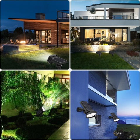 2 szt. Zewnętrzny reflektor solarny, 35 diod LED Zewnętrzna lampa solarna Wodoodporna IP65, regulowana w 4 trybach oświetlenia, Zewnętrzny reflektor solarny 180° do ogrodu, dziedzińca, ścieżki, podjazdu, chłodnego białego światła