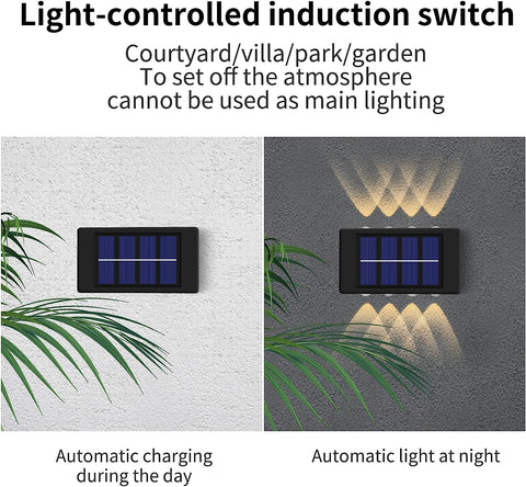 Luz solar al aire libre 2 piezas LED lámpara de pared blanco cálido 3000 K para patio jardín pasillo terraza cerca de la pared camino patio villa negro