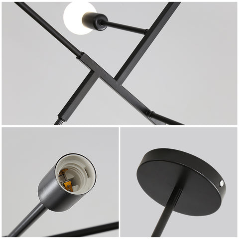 Vintage industriële kroonluchter E27-basis, 5-lichts Sputnik moleculair plafondlicht, semi-inbouw geometrische metalen binnenhanglamp voor woonkamer, slaapkamer, eetkamer en keuken (zwart)