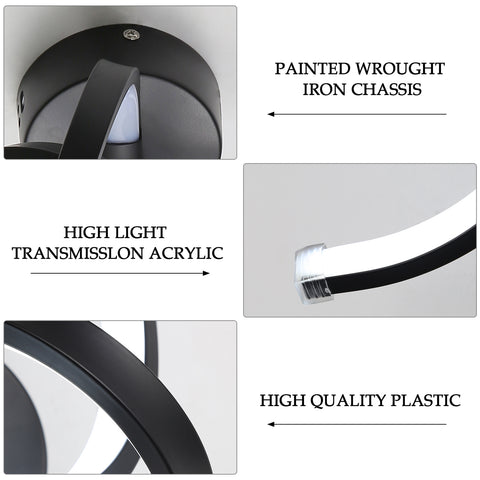 Aplique de pared interior, luces de pared LED de diseño curvo de 19 W, lámpara de pared acrílica moderna para dormitorio, sala de estar, hotel, escalera, pasillo, color negro, luz blanca fría