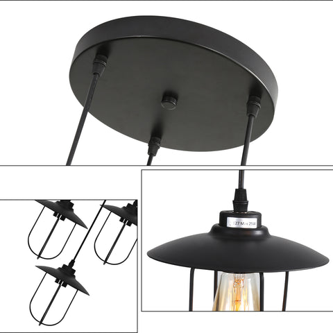 Lámpara de araña industrial, lámpara colgante vintage de 3 llamas con diseño industrial, lámpara colgante retro con 3 jaulas de metal, color: negro, casquillo: E27, 3 luces