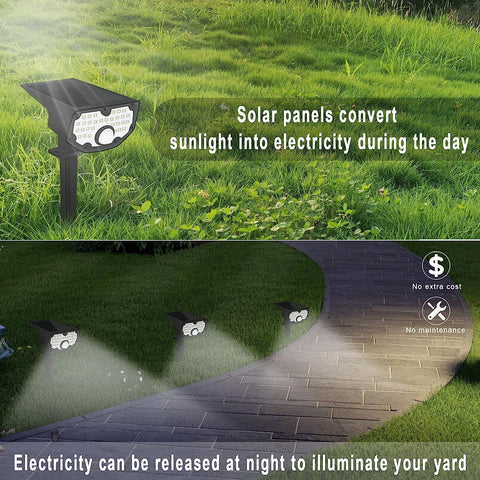 2 szt. Zewnętrzna lampa solarna, słoneczna lampa ogrodowa z czujnikiem ruchu, 30 diod LED chłodna biel 6100-6800 K 650 lm Zewnętrzny reflektor solarny IP67 Wodoodporne oświetlenie 3 tryby, na dziedziniec, podjazd, ścieżkę