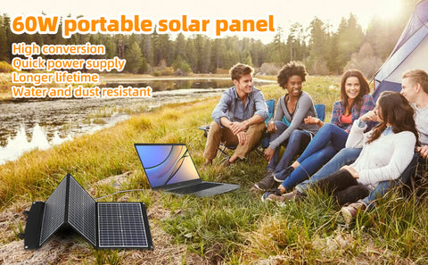 Panel Solar Plegable Impermeable, Observante y Eficiente, Células Solares para Acampar al Aire Libre, Cargador de Bolsa, 60W
