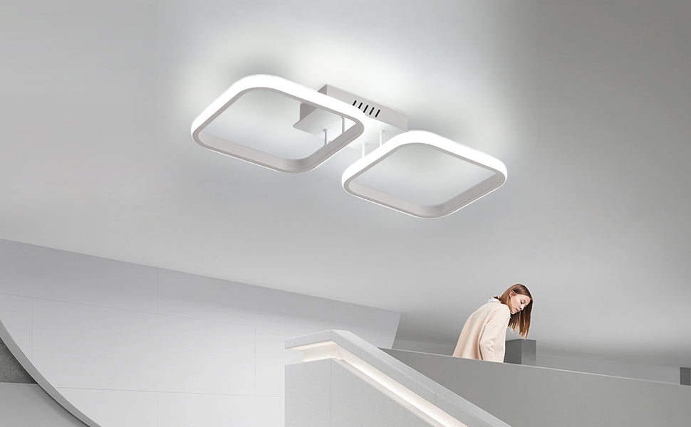 Plafonnier LED moderne, Lampe de plafond 2 carrés blancs