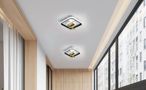 Lámpara de techo LED moderna, lámpara de techo cuadrada de 23 W, 6000 K (luz blanca fría), lámpara de techo acrílica adecuada para baño, cocina, sala de estar, dormitorio (oro negro)