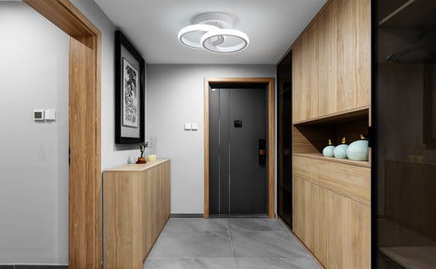 Plafón LED, plafones en forma de aro de diseño, 2 paneles LED integrados, 19W, luz blanca fría 6500K