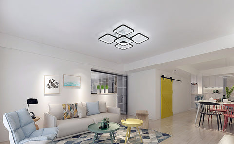 Lámpara de techo LED moderna, lámpara de techo acrílica de 4 + 1 luces, iluminación de techo cuadrada negra 64W 220V, lámpara de techo de luz blanca fría 6500K para sala de estar, dormitorio, estudio (no regulable)