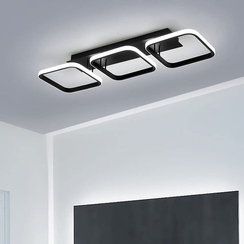 Lámpara de techo LED de 40 W, lámpara de techo geométrica simple, lámpara de techo de metal cuadrada creativa, adecuada para sala de estar, dormitorio, comedor, luz blanca fría de 6000 K (negro)
