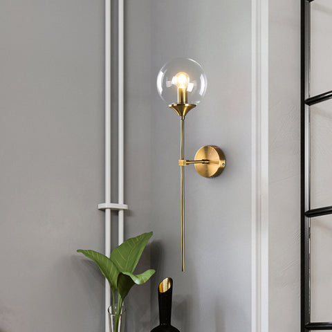 Lámpara de pared de vidrio moderna nórdica E14, luz de pared de fondo LED dorada para cocina, baño, accesorio de iluminación interior, decoración del hogar (ámbar)