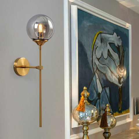 Lámpara de pared de vidrio moderna nórdica E14, luz de pared de fondo LED dorada para cocina, baño, accesorio de iluminación interior, decoración del hogar (gris ahumado)