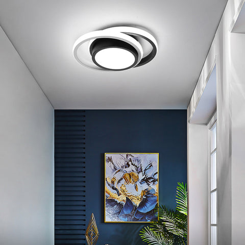 Lámpara de techo moderna LED, lámpara de techo de 2 anillos de 21 W, lámpara de techo de metal acrílico blanco para sala de estar, estudio 4500 K