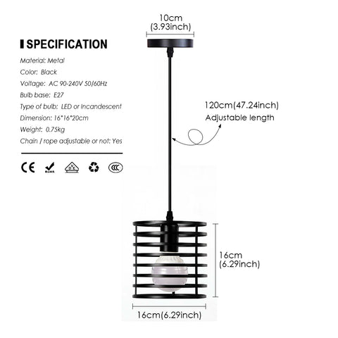 Lámpara colgante de hierro moderna, diseño de jaula, lámpara colgante de Metal, accesorio de iluminación interior 220V