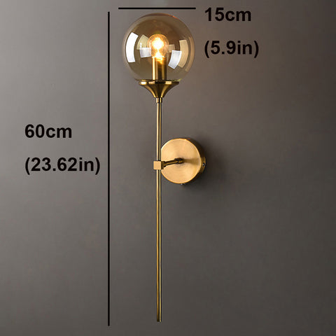 Lámpara de pared de vidrio moderna nórdica E14, luz de pared de fondo LED dorada para cocina, baño, accesorio de iluminación interior, decoración del hogar (ámbar)