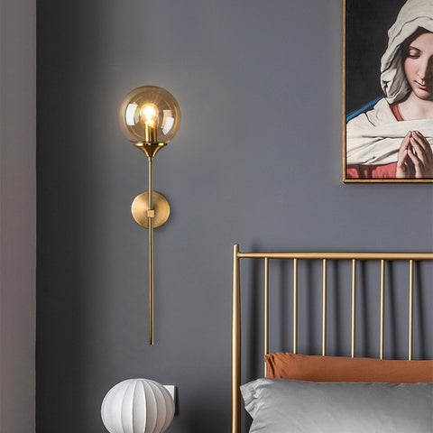 Lámpara de pared de vidrio moderna nórdica E14, luz de pared de fondo LED dorada para cocina, baño, accesorio de iluminación interior, decoración del hogar (gris ahumado)