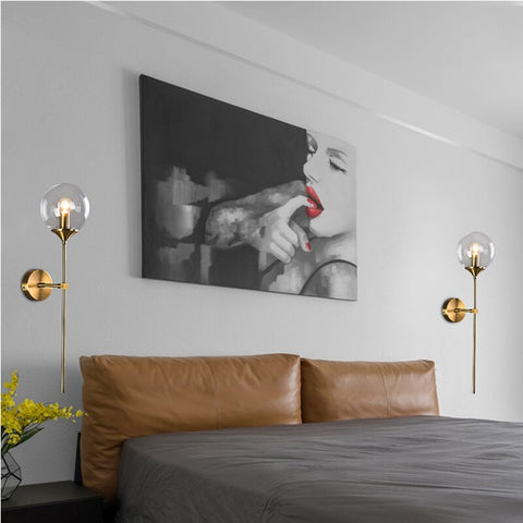 Lámpara de pared de vidrio moderna nórdica E14, luz de pared de fondo LED dorada para cocina, baño, accesorio de iluminación interior, decoración del hogar (gris ahumado)