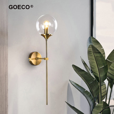 Lámpara de pared de vidrio moderna nórdica E14, luz de pared de fondo LED dorada para cocina, baño, accesorio de iluminación interior, decoración del hogar (ámbar)