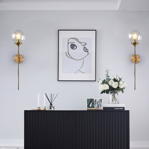 Lámpara de pared de vidrio moderna nórdica E14, luz de pared de fondo LED dorada para cocina, baño, accesorio de iluminación interior, decoración del hogar (ámbar)
