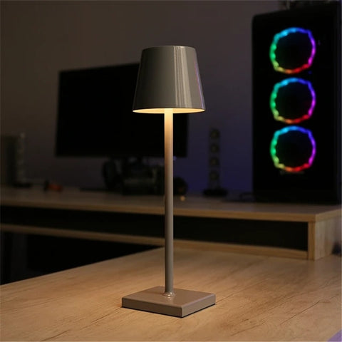 Lámpara de mesa portátil, recargable, moderna, lámpara de noche, blanco cálido, 3000K, para comedor, dormitorio, Camping, balcón, exterior, gris