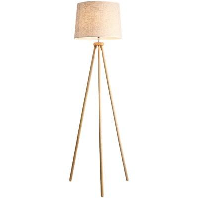 Drewniana lampa podłogowa na statywie, lampa podłogowa LED z włącznikiem nożnym, lampa podłogowa w stylu vintage, lampa podłogowa z żarówką E27 i lnianym abażurem do sypialni w salonie