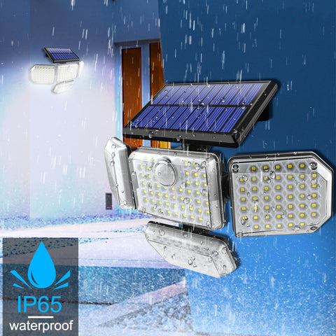 Solarlampe für den Außenbereich, Bewegungsmelder, Solarleuchte für den Außenbereich, 4 Köpfe, 278 LEDs, IP65, wasserdicht, für den Außenbereich, Solar-Flutlicht mit Fernbedienung, 3 Modi, Solar-LED-Strahler für den Garten