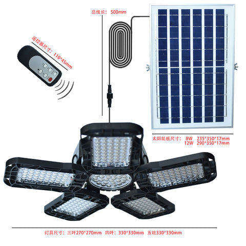 Iluminación LED de Garaje de 150W 228 LED, Lámpara Solar para Exteriores IP65 a Prueba de Agua, Lámpara Solar para jardín para Exteriores de 5+1 Cabezales con Control Remoto, con Cable de 5 m, para Almacén, Taller, Sótano