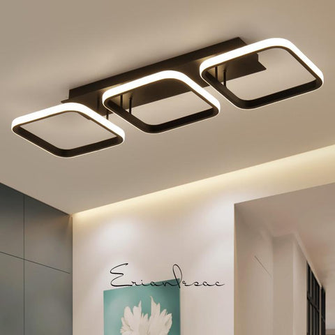 Lámpara de techo LED de 40 W, lámpara de techo geométrica simple, lámpara de techo de metal cuadrada creativa, adecuada para sala de estar, dormitorio, comedor, luz blanca fría de 6000 K (negro)